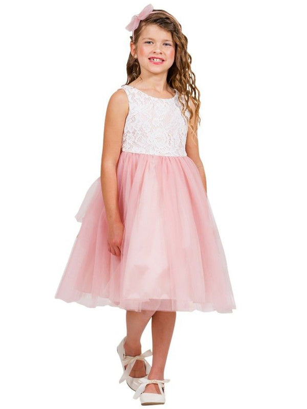 Kids Dream Little Girls Dusty Rose Lace Tulle Sleeveless Easter Dress 2-6 - SophiasStyle.com